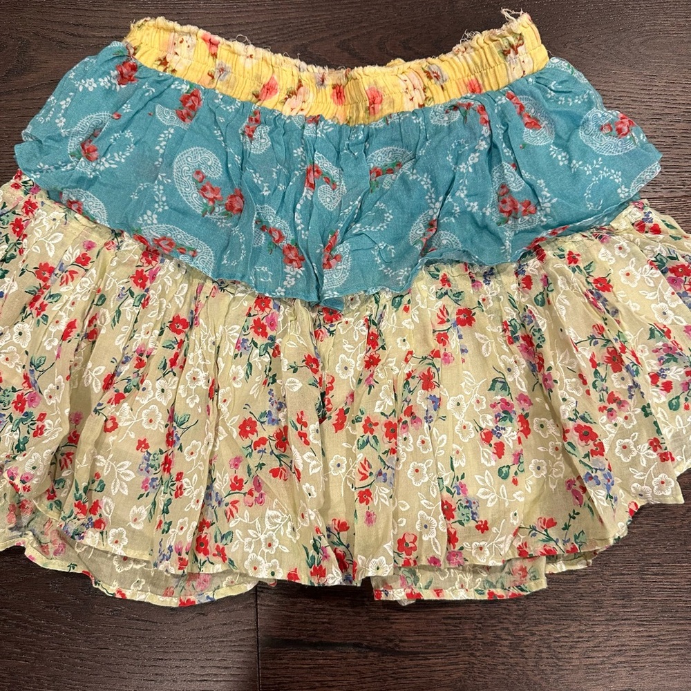 Loveshackfancy Blue Yellow and Green Soleil Mini Ruffle Skirt